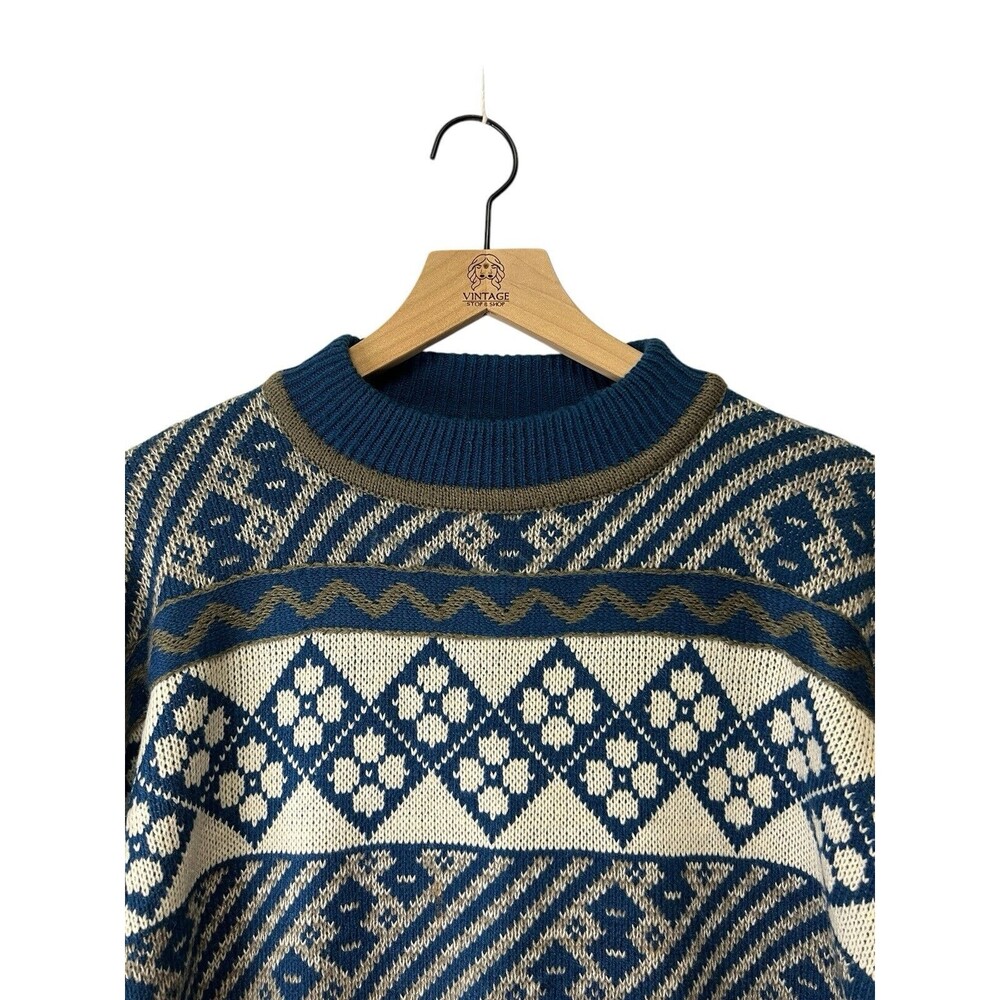 Vintage Graphix Unisex Adult Grandpa Fisherman Knit Sweater Blue Cream Stripe XL - Picture 4 of 13